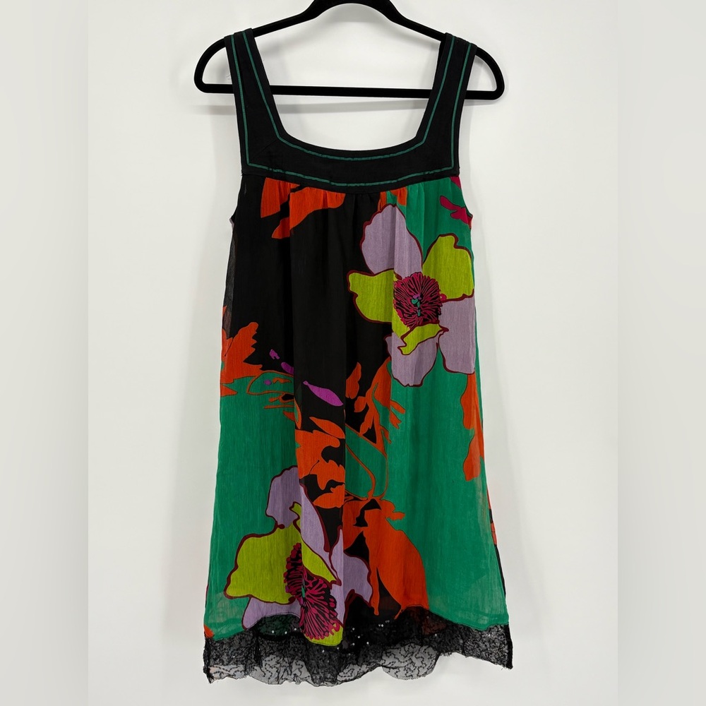 PIXIE Dress Floral Sleeveless Square Neck with Lace Hem Women’s Small